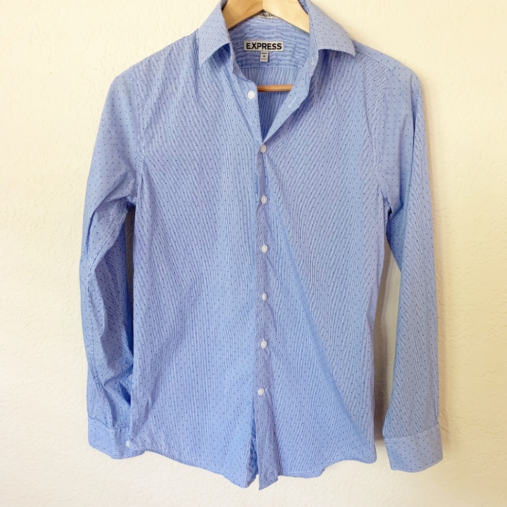 EXPRESS | Womens Blue Button Down Career Blouse XS